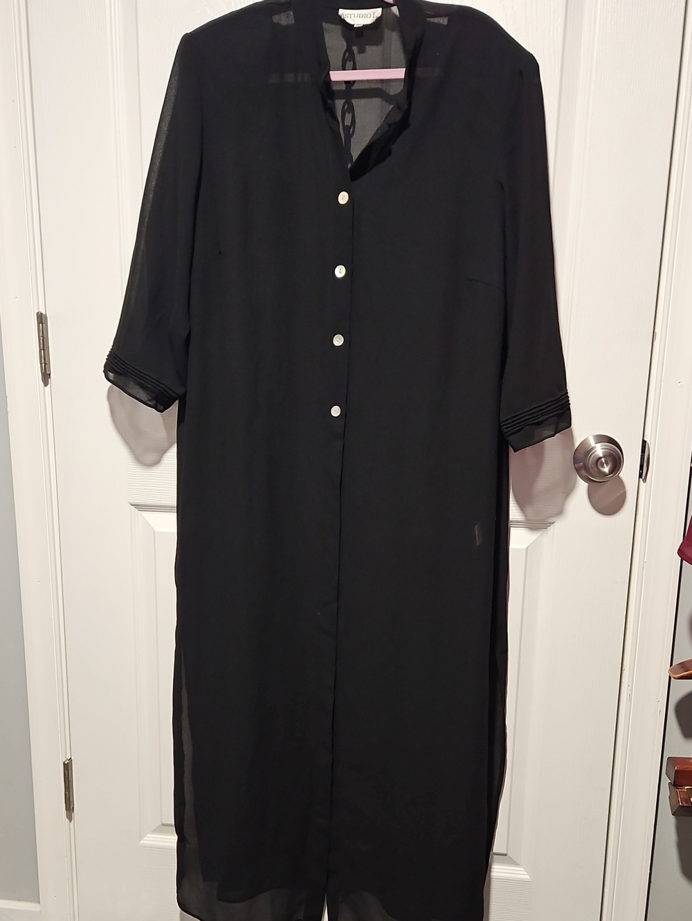 Studio 17 Sheer Black Longline Button-Down Shirt